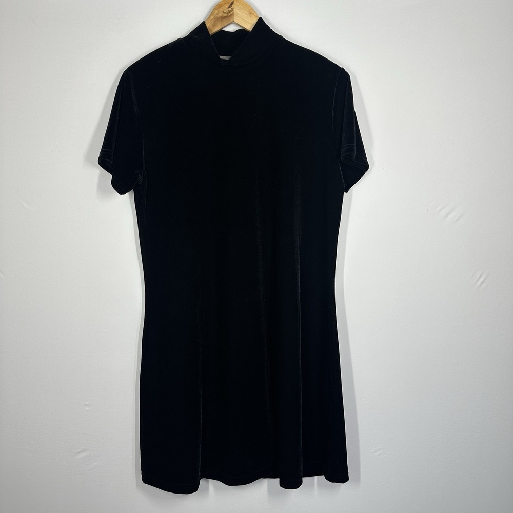 Jacqueline Ferrar Vintage black velvet mock neck short sleeve mini dress 12